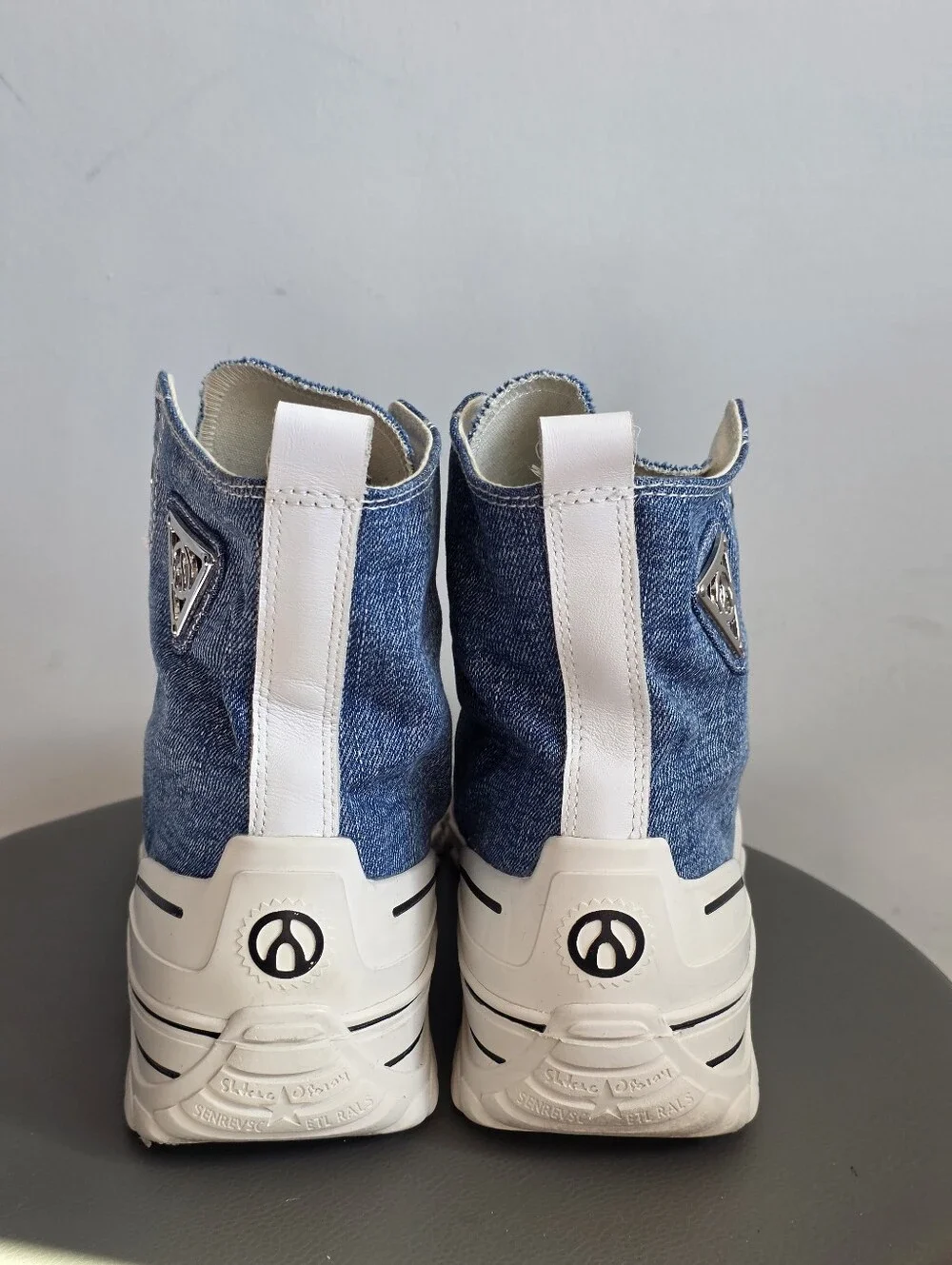 Wishbone Denim Platform High Top Sneakers Chunky Lug Sole Blue Jean Lace Up 10 - Picture 8 of 11